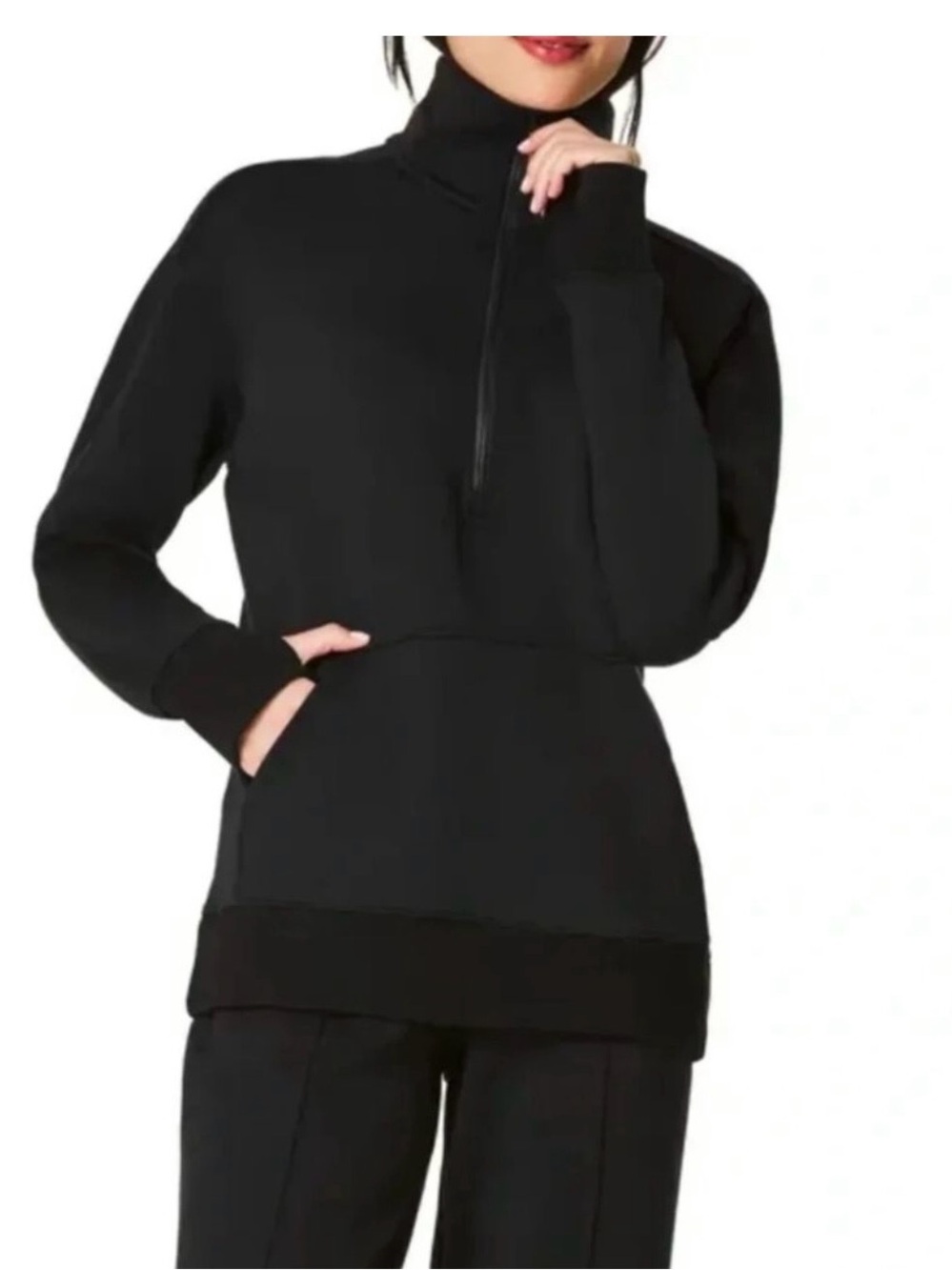 SPANX Air Essentials Luxe Quarter-Zip Funnel Neck Pullover Tunic with pockets!